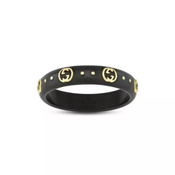 Gucci Black Icon Ring 4MM 18K Gold - Picture 1 of 8